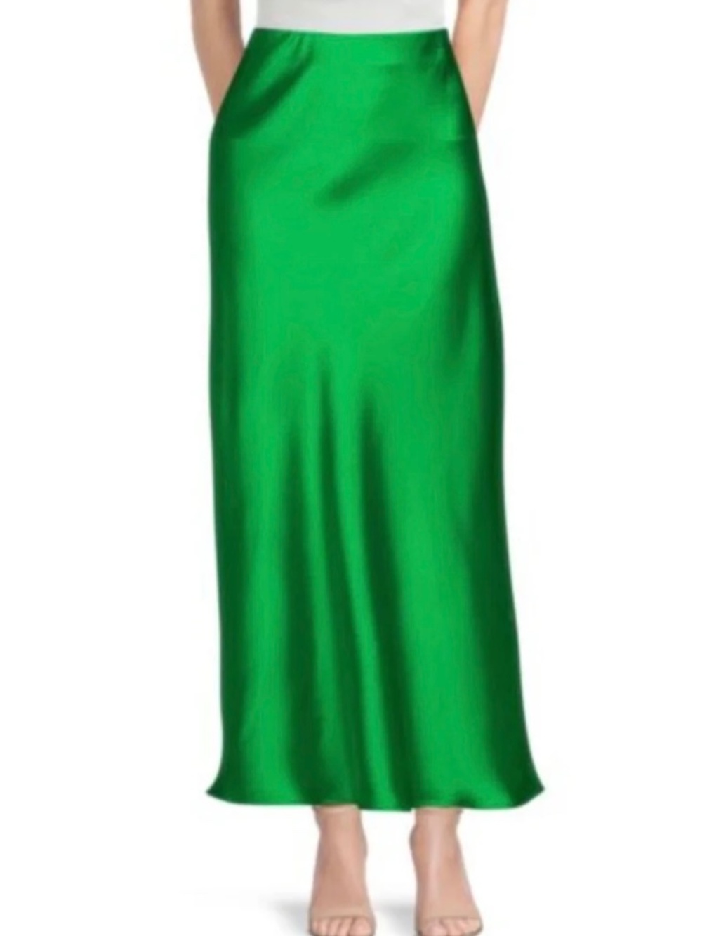 Emerald Green Satin Midi Skirt